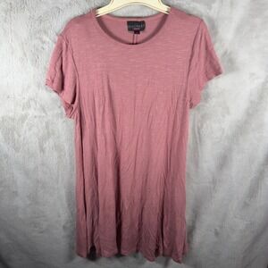 Discreet Mauve Pink Slub Knit Short Sleeve Tunic Top Crew Neck Relaxed Fit L